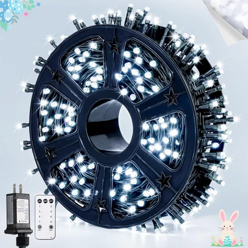 Miniatura 9 de JMEXSUSS 500 luces LED azules de Navidad al aire libre, 173 pies, 8 modos, tira de luces de Navidad, impermeable, luz LED azul para árbol enchufable