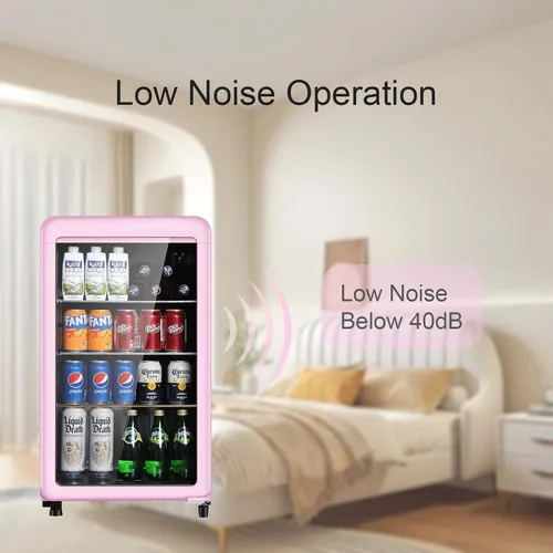 Miniatura 5 de HAILANG Refrigerador Enfriador de Bebidas Retro, Mini Refrigerador de 3.2 Pies Cúbicos con Puerta de Vidrio para Soda, Cerveza, Vino, Enfriador