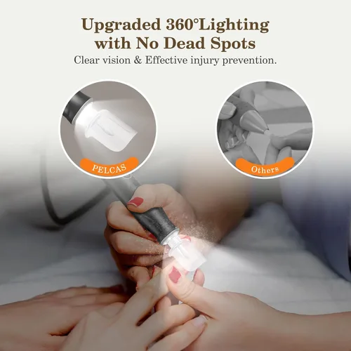 Miniatura 4 de PELCAS Limadora de Uñas Eléctrica, taladro de uñas inalámbrico de 10 velocidades con luz LED, kit portátil de manicura y pedicura, lima de uñas
