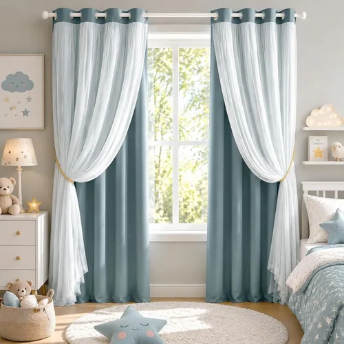 Miniatura 26 de PONY DANCE Cortinas de Doble Capa - Cortinas Opacas de 63 Pulgadas de Largo, Diseño con Ojales en la Parte Superior, Paneles Transparentes Blancos