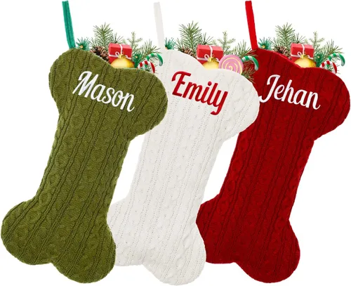 Miniatura 10 de Calcetín de Navidad Personalizado Grande Tejido Personalizado Bordado con Nombre Calcetín de Navidad para Familia Niños Mascotas Decoración