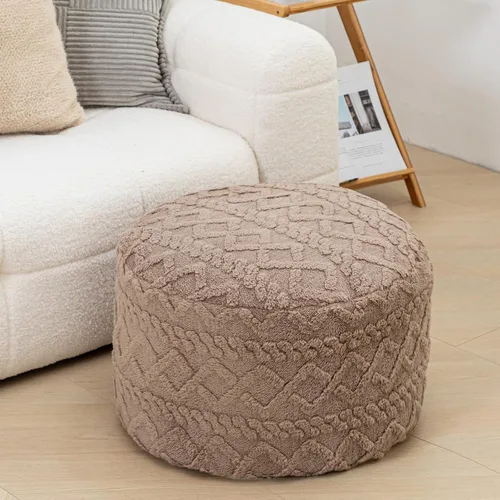 Miniatura 3 de Puf Otomano Redondo Relleno de 20x12 Pulgadas Silla Puf de Suelo para Sala de Estar y Dormitorio, Puf Otomano de Espuma Moderno, Reposapiés para Café