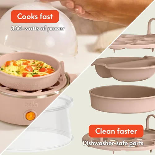 Miniatura 4 de BELLA - Cocedor eléctrico para huevos de 360 V, bandeja doble para 14 huevos y apagado automático, escalfados, revueltos, duros, a medio cocer