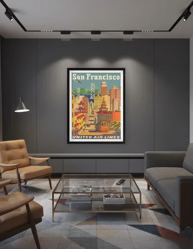 Miniatura 7 de Pacifica Island Art San Francisco California - Teleférico en Chinatown - United Air Lines - Póster vintage de viaje de aerolínea por Joseph Fehér