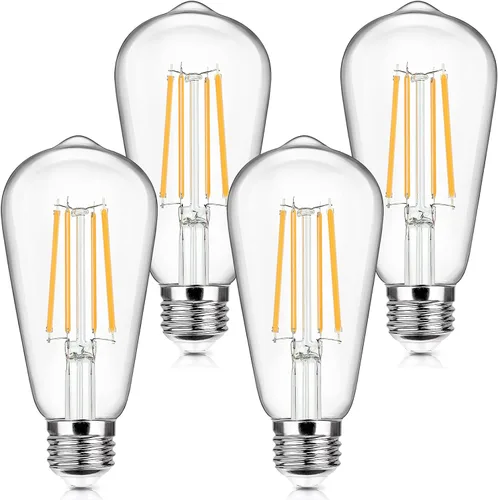 Paquete de 4 bombillas LED Edison vintage equivalentes a 100 W, 1400 lúmenes, alto brillo, 8 W, ST58, bombillas de luz de filamento LED de 2700 K,