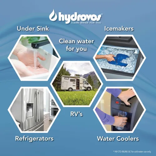 Miniatura 6 de HYDROVOS Filtro de agua en línea para refrigerador, máquina de hielo, sistema de ósmosis inversa, conexión rápida a presión de 1/4 pulgadas, filtro