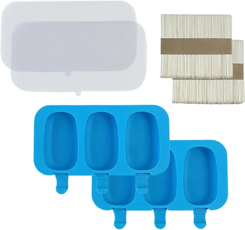 Moldes caseros de silicona para paletas con tapa, sin BPA, moldes para paletas de hielo con 3 cavidades, para hacer pasteles, helados y paletas de