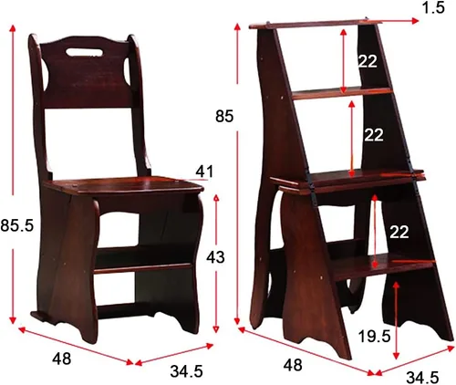 Miniatura 2 de Silla plegable de madera para biblioteca, taburete multifuncional 2 en 1, ligero, portátil, multifuncional, taburete de 4 escalones de doble Nogal