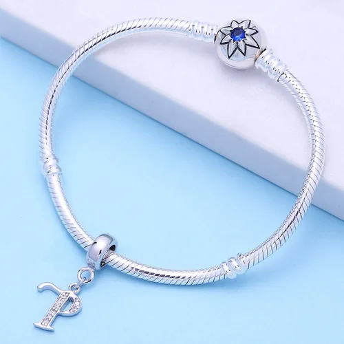 Miniatura 75 de ABUN Abalorio de plata de ley 925 con letra A a la Z, espaciador de inicial, con circonita cúbica transparete colgante, auténtica, para pulseras