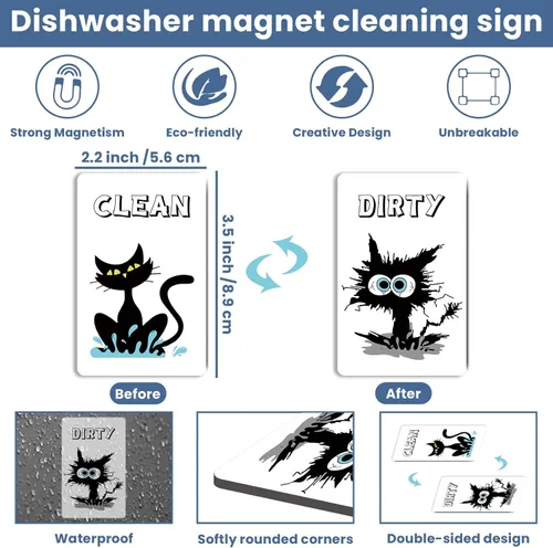 Miniatura 2 de Imán divertido y lindo de dibujos animados para lavavajillas, imán para lavadora, letrero de limpieza sucia para refrigerador de cocina, doble cara