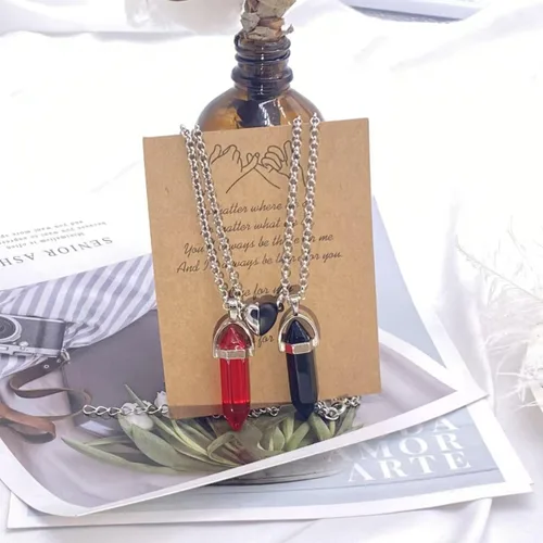 Miniatura 18 de Collar magnético de corazón dividido a juego para parejas, colgante de atracción mutua de cristal, regalo de joyería de amistad para mejores amigos