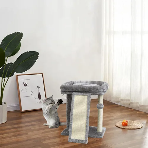 Miniatura 5 de SYANDLVY Árbol pequeño para gatos con poste rascador, tabla rascador para gatos con perca, rascador de poste para gatos de interior, 2 bolas Beige