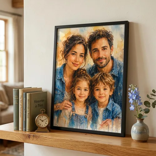 Miniatura 6 de NAZENTI Retrato de acuarela personalizado de foto, arte de pared con foto familiar, regalos personalizados para el día del padre para abuelo, papá