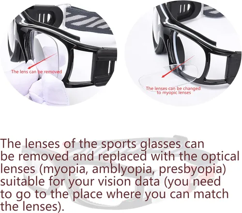 Miniatura 3 de SooGree Gafas deportivas para niños, gafas protectoras, gafas de seguridad ocular, reemplazables a lentes graduadas de 8 a 16 años Marco negro rojo