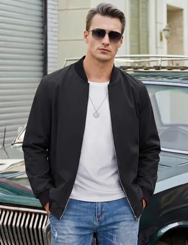 Miniatura 3 de TACVASEN Chaqueta Ligera para Hombre Chaqueta Bomber de Primavera Otoño Rompevientos Abrigos Casuales Elegantes con Bolsillos