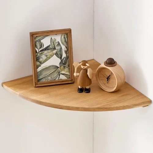 Miniatura 10 de Estantes esquineros para montaje en pared, estantes flotantes de madera de roble de 10 pulgadas, juego de 2 estantes pequeños de extremo redondo