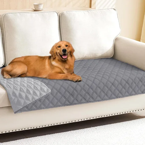 Miniatura 193 de Smiry Funda impermeable para cama de mascota, suave y lavable, para muebles, cama, sofá, reversible, a cuadros (30 x 53 pulgadas, color beige/beige)