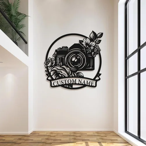 Miniatura 4 de Letrero de metal personalizado para fotógrafo, arte de pared de hierro para cámara y niña con cámara, decoración única con temática de fotografía