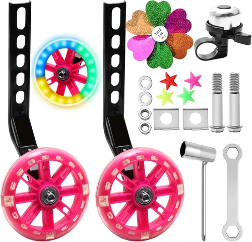 Ruedas de entrenamiento de bicicleta para niños, ruedas de entrenamiento de bicicleta rosa para 12, 14, 16, 18, 20 pulgadas, ruedas de entrenamiento