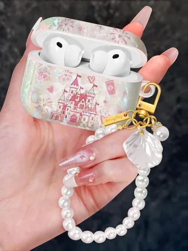 Miniatura 34 de Funda para AirPods Pro/Pro 2 con llavero de perlas, diseño de concha con purpurina para niñas, bonita y elegante funda Kawaii para Apple