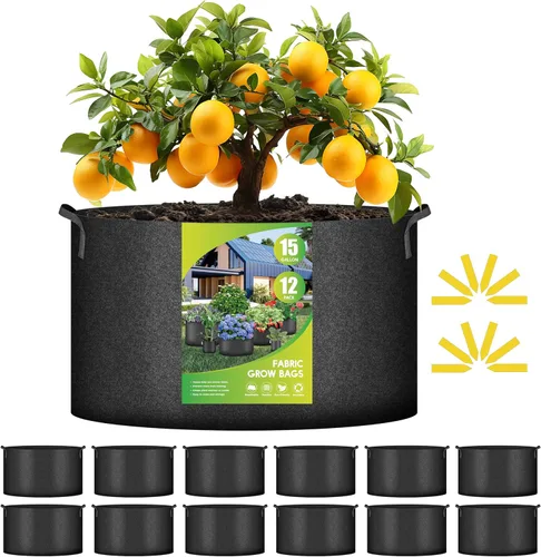 Miniatura 15 de iPower Paquete de 12 bolsas de cultivo de 1 galón, macetas de tela no tejida de aireación gruesa resistente con asas de nailon y 12 etiquetas
