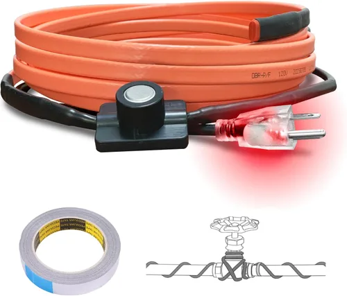 Cupohus Cinta térmica para tuberías de agua con termostato de 6 pies, protección contra congelación, cable de rastro de calor autorregulable para