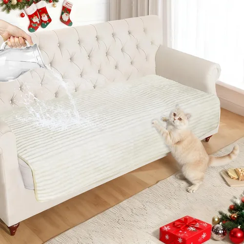 Miniatura 11 de NAISI Fundas de sofá para perros, funda impermeable de franela a rayas, apta para mascotas, lavable, protector antideslizante para sofá seccional