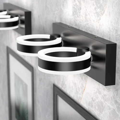 Miniatura 4 de Lámparas LED de baño, luces negras de tocador de 15 pulgadas, modernos apliques de pared acrílicos de 2 luces, accesorio de iluminación de pared