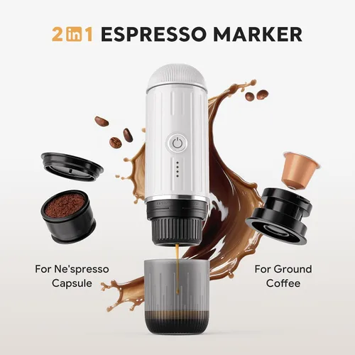 Miniatura 2 de Cafetera eléctrica portátil para café molido y cápsulas NS, tecnología de autocalentamiento rápido con USB-C, perfecta para RV, senderismo, camping