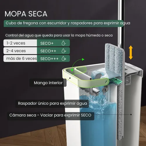 Miniatura 3 de JOYMOOP Juego de fregona y cubeta con escurridor, juego de fregona y cubeta plana de exprimir blanca para limpieza de pisos, fregonas mojadas