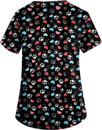 Miniatura 2 de OIOLOYJM Camiseta médica estampada para mujer, cuello en V, manga corta, talla grande, uniformes de enfermería, camisas con bolsillos