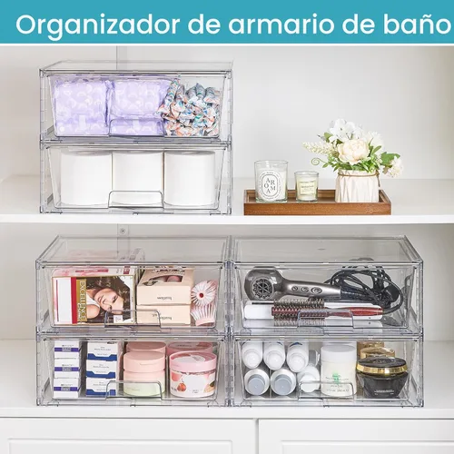 Miniatura 5 de Vtopmart Paquete de 2 Cajones de Almacenamiento Grandes Apilables, Fácil de Ensamblar Organizadores de Acrílico Transparente para Baño Armario