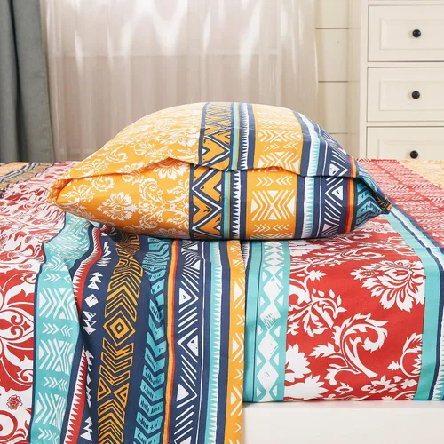 Miniatura 13 de Chezmoi Collection Paradise - Juego de sábanas florales de 3 piezas, multicolor, azul, rojo, naranja, crema, de microfibra con bolsillo profundo
