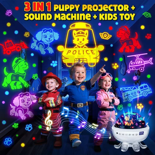 Miniatura 2 de Proyector para cachorros de juguetes para niños, 30 sonidos relajantes+máquina de sonido de 4 diapositivas, proyector de luz nocturna para bebé, 93