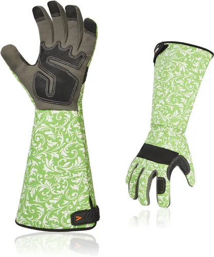 Vgo... 1 par de guantes de jardinería para mujer, guantes de trabajo de seguridad, guantes de manga larga, a prueba de pinchazos, pantalla táctil