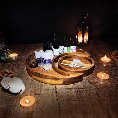 Miniatura 4 de Bandeja de luna de madera de acaica para piedras curativas, almacenamiento y organizador de cristales curativos, cuenco creciente para exhibición