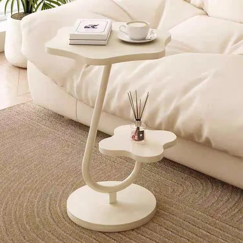 Miniatura 4 de Gdrasuya10 Mesa auxiliar con forma de flor para sofá, mesa auxiliar de 2 niveles, mesa de sofá blanca, bandeja de sofá, mesa auxiliar linda, mesa