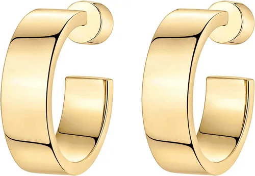 Miniatura 3 de PAVOI Aretes de aro abiertos chapados en oro de 14 quilates con borde cuadrado fino para mujer Aros abiertos ligeros y modernos
