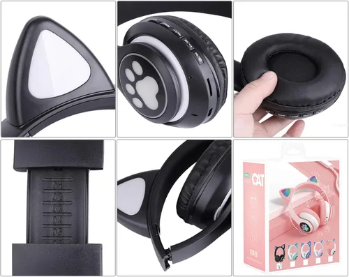Miniatura 4 de TCJJ Auriculares Bluetooth 6.0 con orejas de gato para niñas, luz LED, límite de volumen seguro de 85dB, auriculares plegables inalámbricos