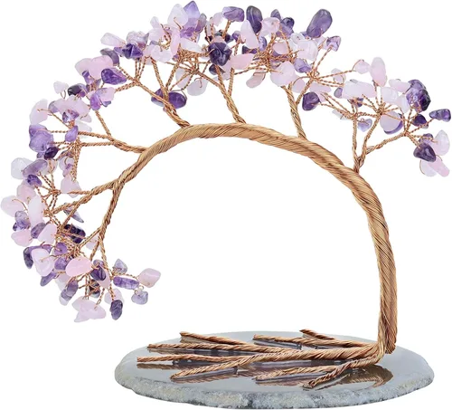 Miniatura 11 de Nupuyai Árbol de dinero de cristal curativo de alambre de cobre de 3-4 pulgadas para la buena suerte, base de rodajas de ágata bonsái, decoración