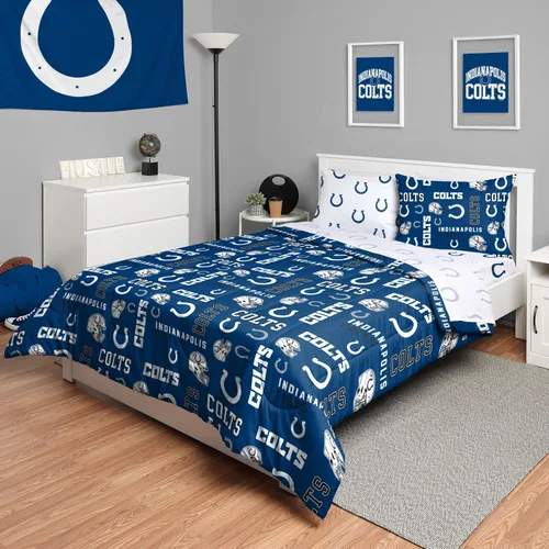FOCO Juego de ropa de cama unisex para adultos con logotipo del equipo de la NFL, sábanas y fundas de almohada, juego de ropa de cama de 5 piezas