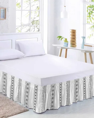 Miniatura 2 de Falda de cama bohemia tamaño King de 18 pulgadas de caída, ajustable y elástica, plisada, con volantes de lujo para cama individual, matrimonial