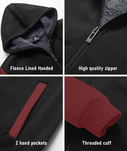 Miniatura 16 de SCODI Sudaderas con capucha para hombre, forro polar pesado, cremallera completa, forro de sherpa grueso, chaqueta con capucha