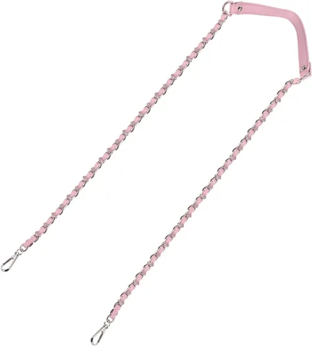 Miniatura 34 de Uxcell Correa de cadena plana de hierro de cuero de 39 pulgadas para bolso de mano, mango de reemplazo de hombro, negro con cadena dorada