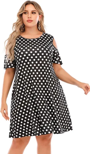 Miniatura 19 de Hbeyyto - Vestido informal de manga corta con hombros descubiertos para mujer, holgado y con bolsillos, talla grande