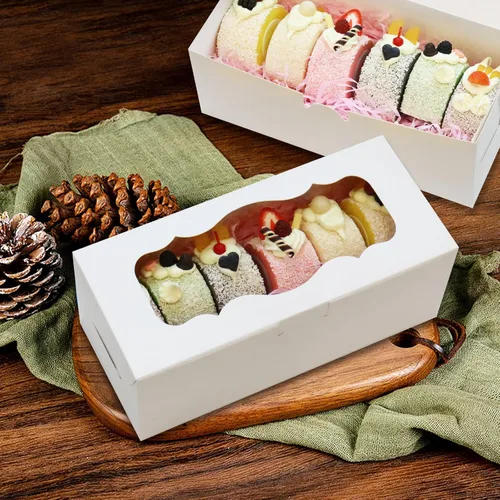 Miniatura 2 de 30 cajas de galletas de 9 x 4 x 3.5 pulgadas, cajas de panadería blancas con ventana, cajas para pasteles de pan, postres, magdalenas, donas, dulces