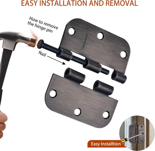 Miniatura 4 de Paquete de 6 bisagras para puerta, bisagras de bronce frotado con aceite de 3.5 x 3.5 pulgadas para madera con esquinas de radio de 5/8'', bisagras