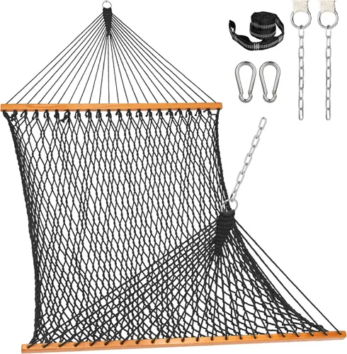 Miniatura 8 de Lazy Daze Hammocks Hamaca de Cuerda Doble, Hamaca Tradicional de Cuerda de Algodón Tejida a Mano para 2 Personas al Aire Libre con Barra Separadora