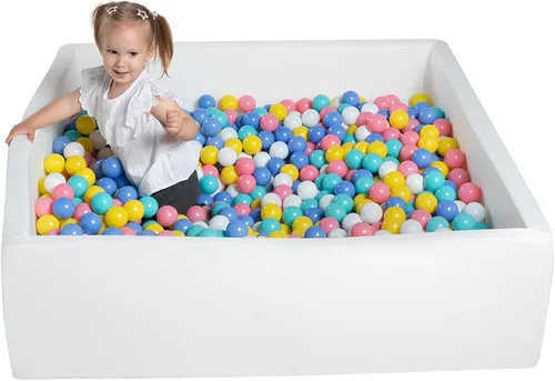 Miniatura 10 de Piscina cuadrada de espuma para niños pequeños, 35 x 35 x 12 pulgadas, piscina suave con funda extraíble, corralito de bolas de esponja Blanco