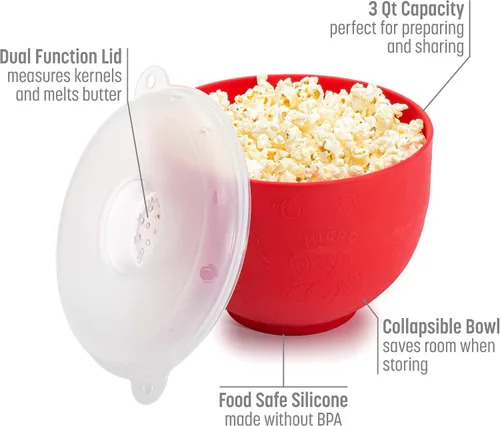 Miniatura 2 de Goodful Palomitero de Silicona, Palomitero Plegable para Microondas con Aire Caliente, Tazón Hecho sin BPA, Rojo